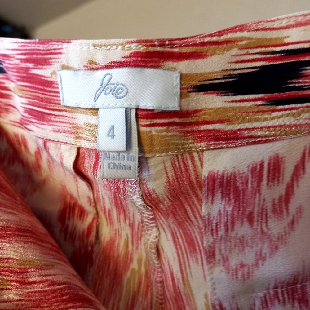 Joie Silk Pants Print Red Cream Size 4
